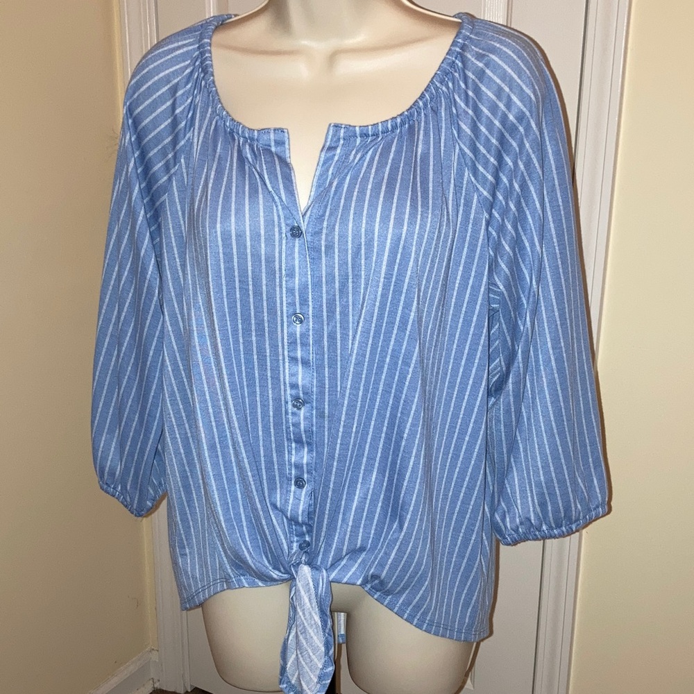 French Laundry Blue and White Striped Blouse -XL